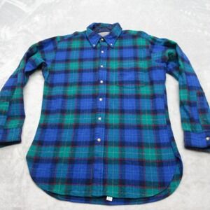 Vintage Pendleton Wool Flannel Men Medium Blue Tartan Plaid‎ USA Made 70s READ
